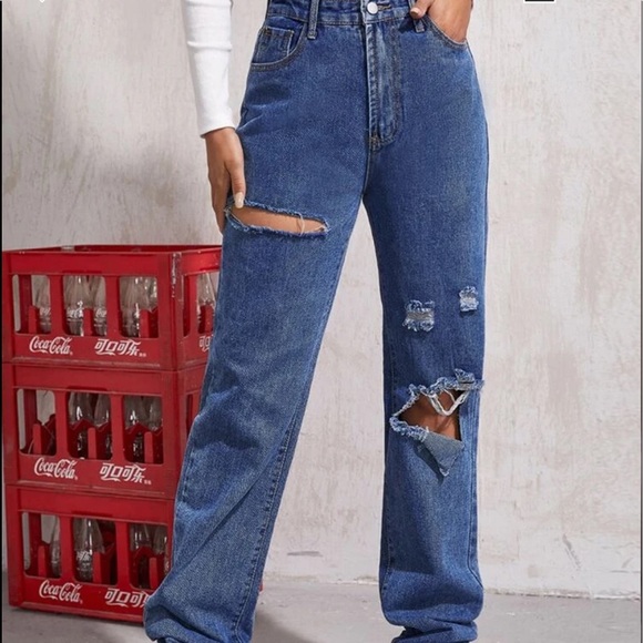 high waist ripped bf jeans💛 - Picture 4 of 5